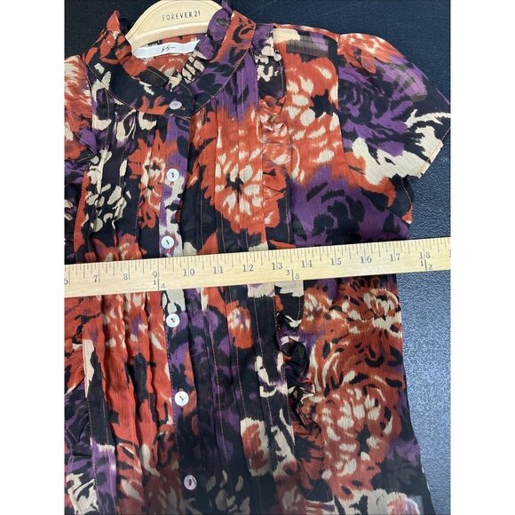 Gibson Top Womens S Multicolor Button Up Floral Ruffle Pleated Sheer Chiffon Y2K - Picture 8 of 9